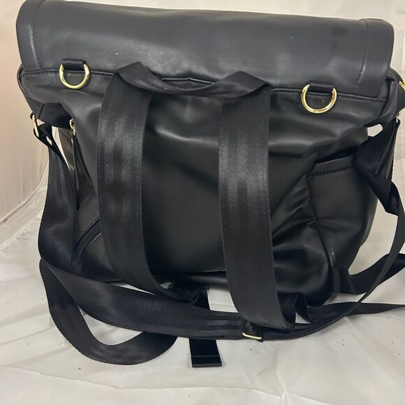 Petunia Pickle Bottom Black Vegan Leather Backpack Floral Lining Changing Pad - Picture 2 of 11